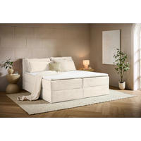 BOXBETT 180/200 cm,  in Beige, Kissen, Bettkasten, Topper, H3 + H3 = fest  - Beige/Schwarz, Design, Kunststoff/Textil (180/200cm) - Chameo