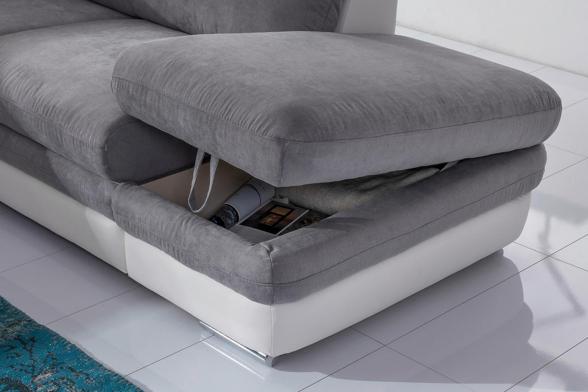 WOHNLANDSCHAFT in Weiss, Dunkelgrau  - Chromfarben/Weiss, Modern, Textil/Metall (264/221cm) - MID.YOU