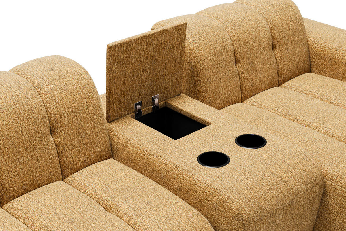 ECKSOFA Bernsteinfarben Chenille Stauraum, Getränkehalter  - Bernsteinfarben/Schwarz, MODERN, Kunststoff/Textil (299/150cm) - Milino
