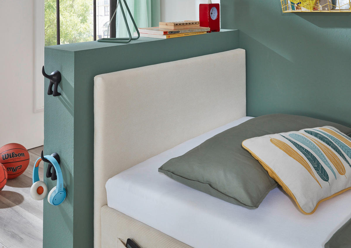 POLSTERBETT 90/200 cm  in Beige  - Eichefarben/Beige, KONVENTIONELL, Holz/Textil (90/200cm) - Stylife