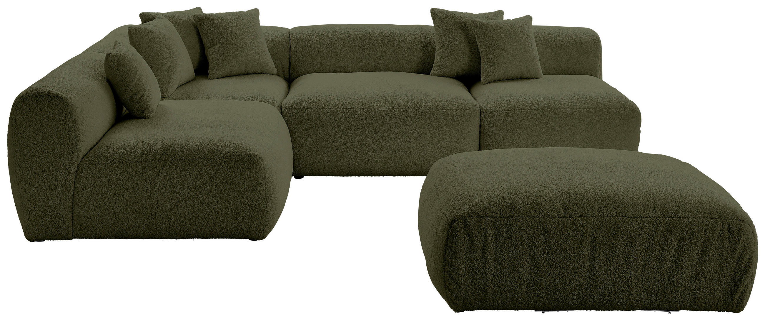 ECKSOFA inkl. Hocker BLOOM Olivgrün Flachgewebe, Teddystoff  - Olivgrün, Trend, Textil (215/300cm) - Livetastic