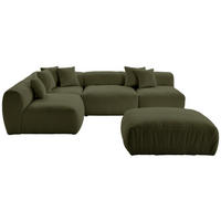 ECKSOFA inkl. Hocker Flachgewebe, Teddystoff Olivgrün  - Olivgrün, Trend, Textil (215/300cm) - Livetastic