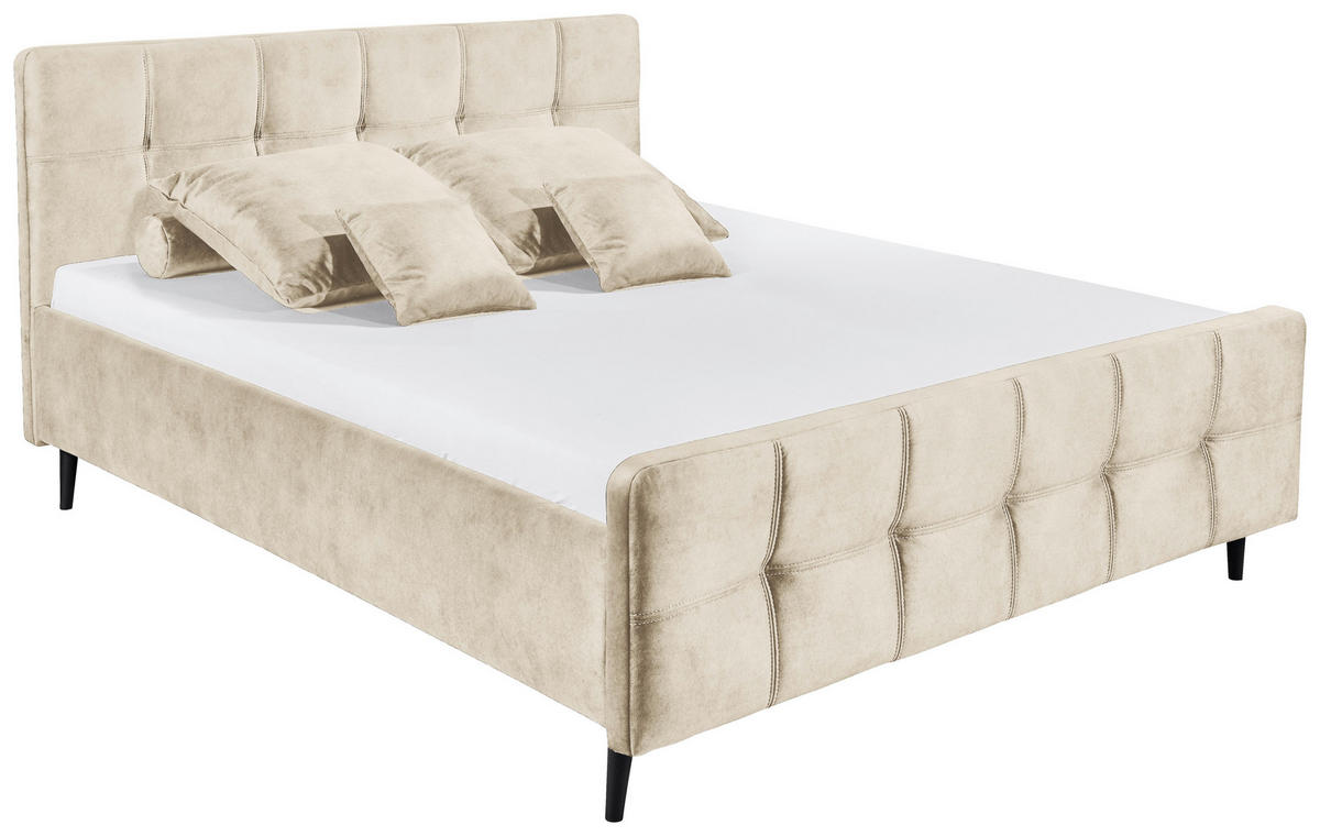 KÁRPITOZOTT ÁGY 180/200 cm  krémszínű  - krémszínű/fekete, Basics, faalapú anyag/textil (180/200cm) - MID.YOU