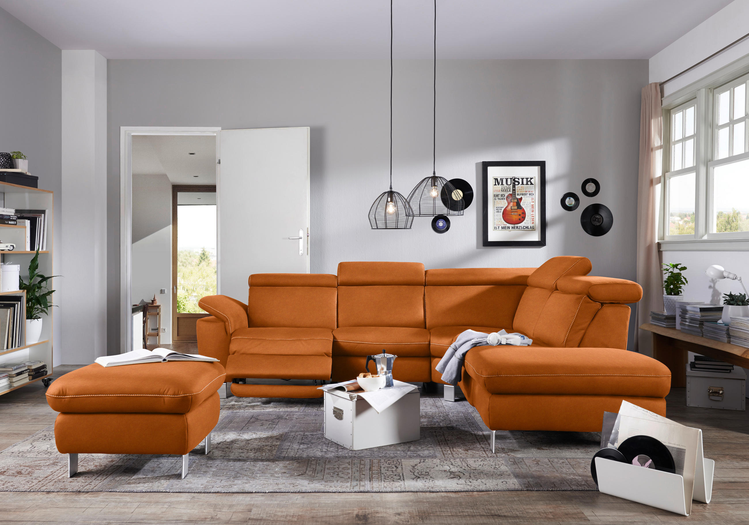 ECKSOFA in Flachgewebe, Mikrofaser Terracotta  271/239 cm  - Beige/Terracotta, Design, Textil/Metall (271/239cm) - Cantus
