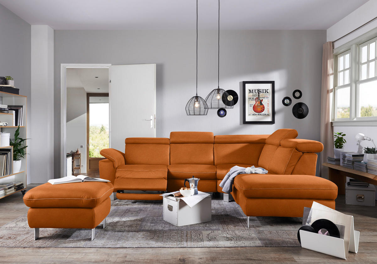 ECKSOFA in Flachgewebe, Mikrofaser Terracotta  271/239 cm  - Beige/Terracotta, Design, Textil/Metall (271/239cm) - Cantus