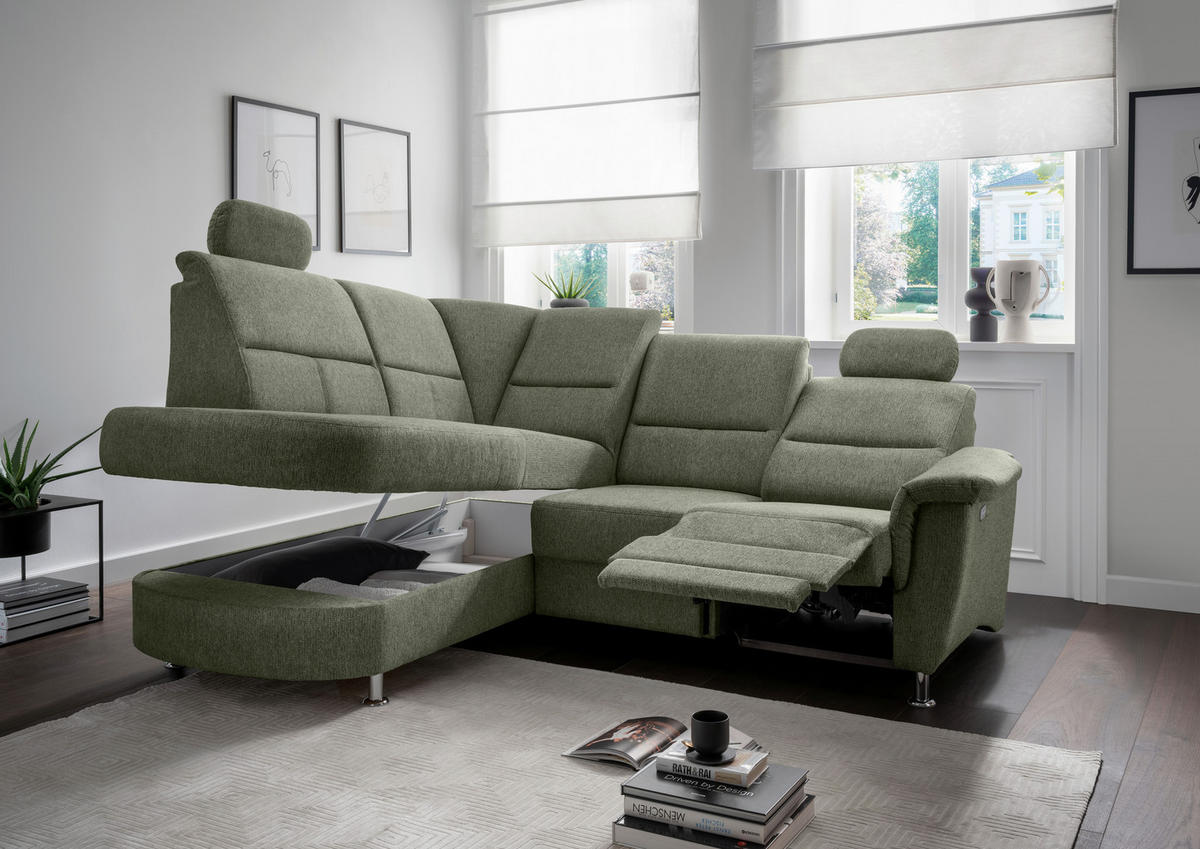 ECKSOFA in Chenille Grün  - Chromfarben/Grün, Konventionell, Textil/Metall (184/231cm) - Livetastic