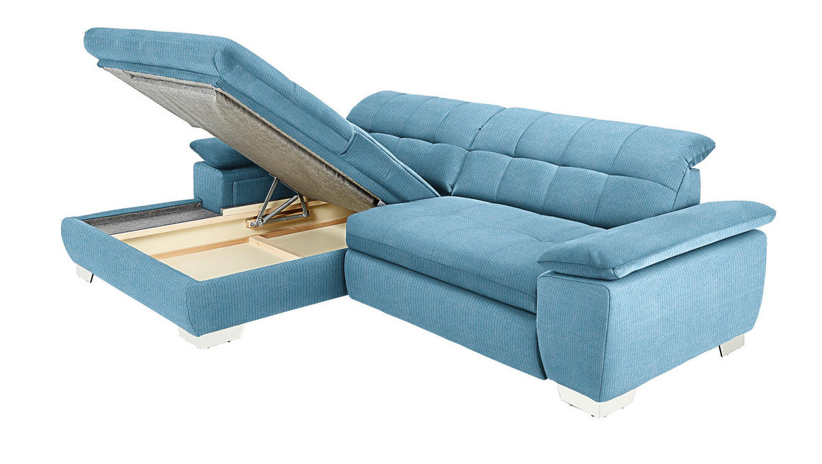 ECKSOFA in Mikrofaser Pastellblau  180/265 cm  - Chromfarben/Pastellblau, Design, Textil/Metall (180/265cm) - Carryhome