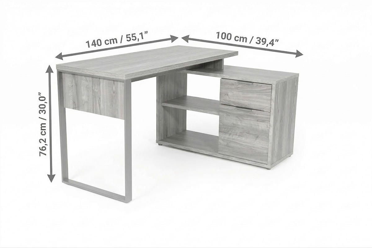 ECKSCHREIBTISCH 140/76/100 cm Walnussfarben Stauraum, seitenverkehrt montierbar, in verschiedenen Holz-Dekoren erhältlich  - Eichefarben/Anthrazit, LIFESTYLE, Holzwerkstoff/Metall (140/76/100cm) - MID.YOU