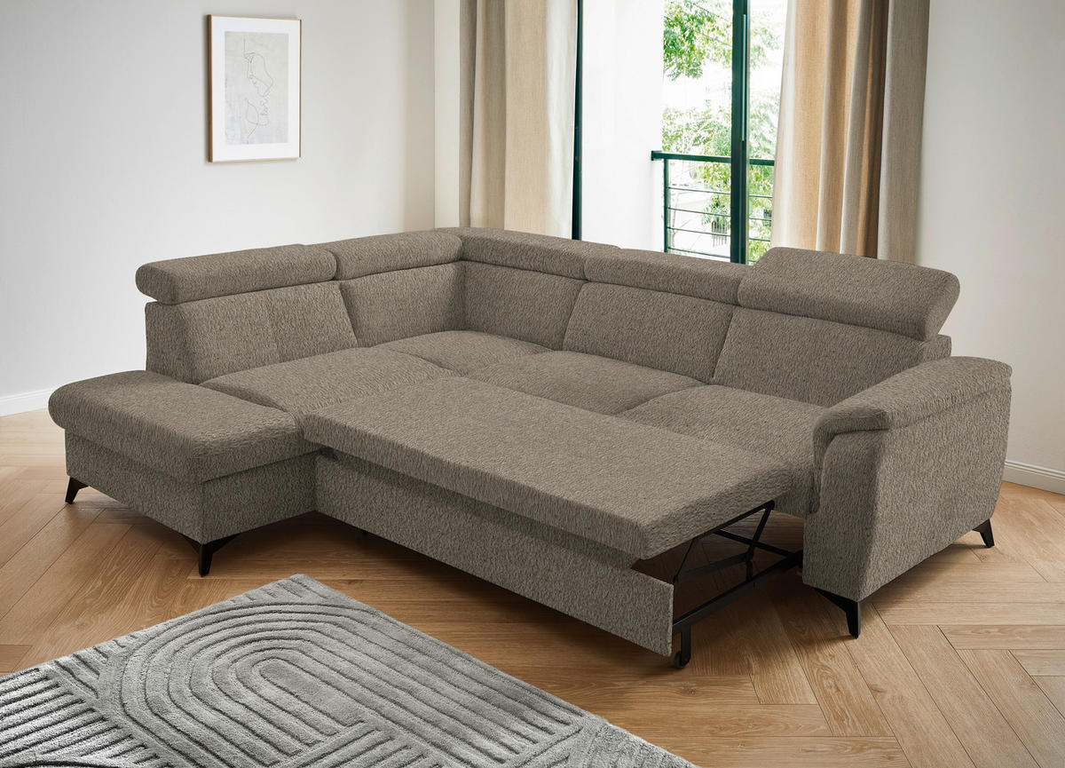 ECKSOFA in Teddystoff Greige  - Greige/Schwarz, Design, Textil/Metall (203/260cm) - Stylife