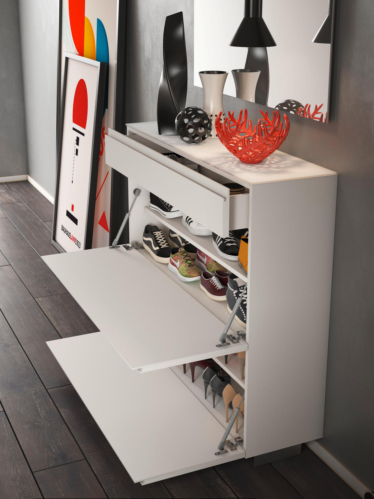 SCHUHKIPPER Gardasee  in 110/96/33 cm  - Weiß, Design, Glas/Holzwerkstoff (110/96/33cm) - Moderano