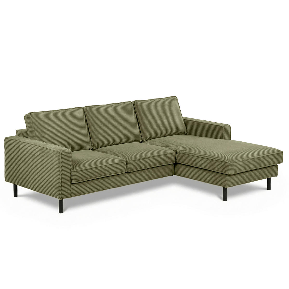 ECKSOFA Cord Olivgrün  - Schwarz/Olivgrün, Design, Textil/Metall (238/166cm) - Livetastic