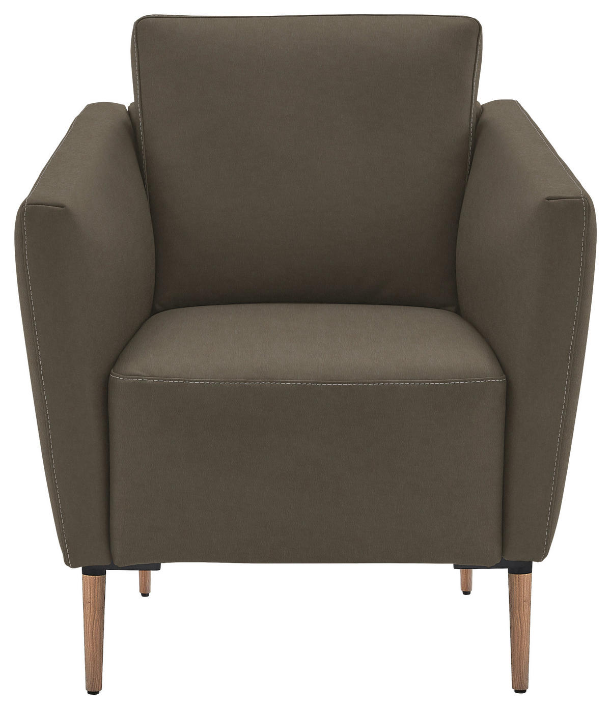 SESSEL in Echtleder Graubraun  - Eichefarben/Graubraun, Natur, Leder/Holz (75/84/76cm) - Valnatura