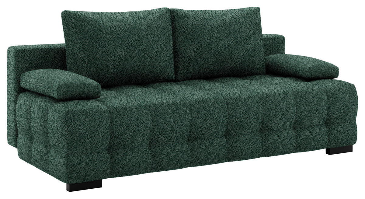 SCHLAFSOFA in Chenille, Plüsch Grün  - Schwarz/Grün, KONVENTIONELL, Kunststoff/Textil (209/96/100cm) - Stylife