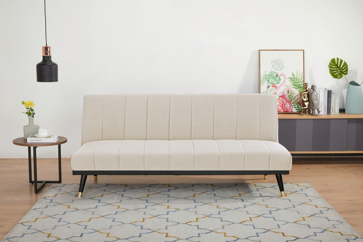 SCHLAFSOFA  in Velours Creme  - Creme/Schwarz, MODERN, Holz/Textil (181/82/83cm) - MID.YOU