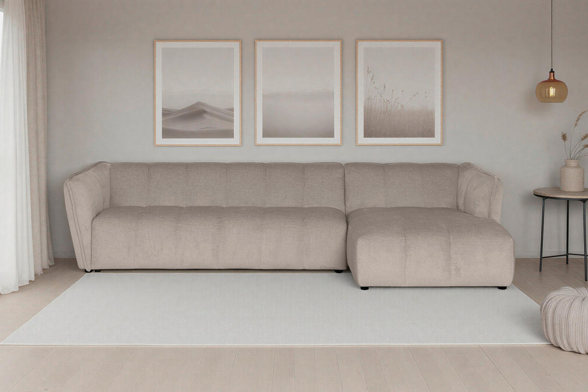 ECKSOFA LIVOLI in Chenille Creme  306/160 cm  - Creme/Schwarz, Design, Textil (306/160cm) - MID.YOU