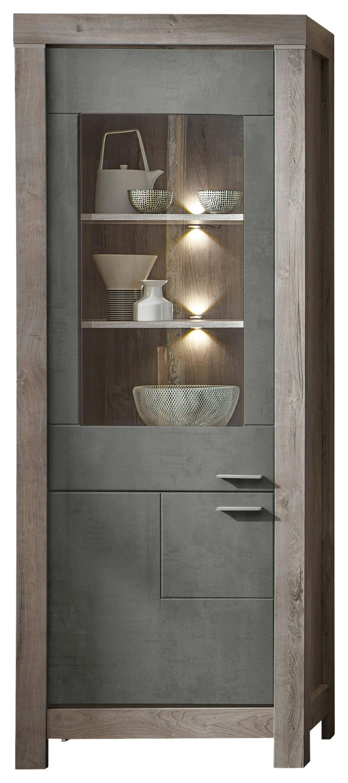 VITRINE Eichefarben, Dunkelgrau - Eichefarben/Dunkelgrau, LIFESTYLE, Glas/Holzwerkstoff (76/200/42cm) - Landscape