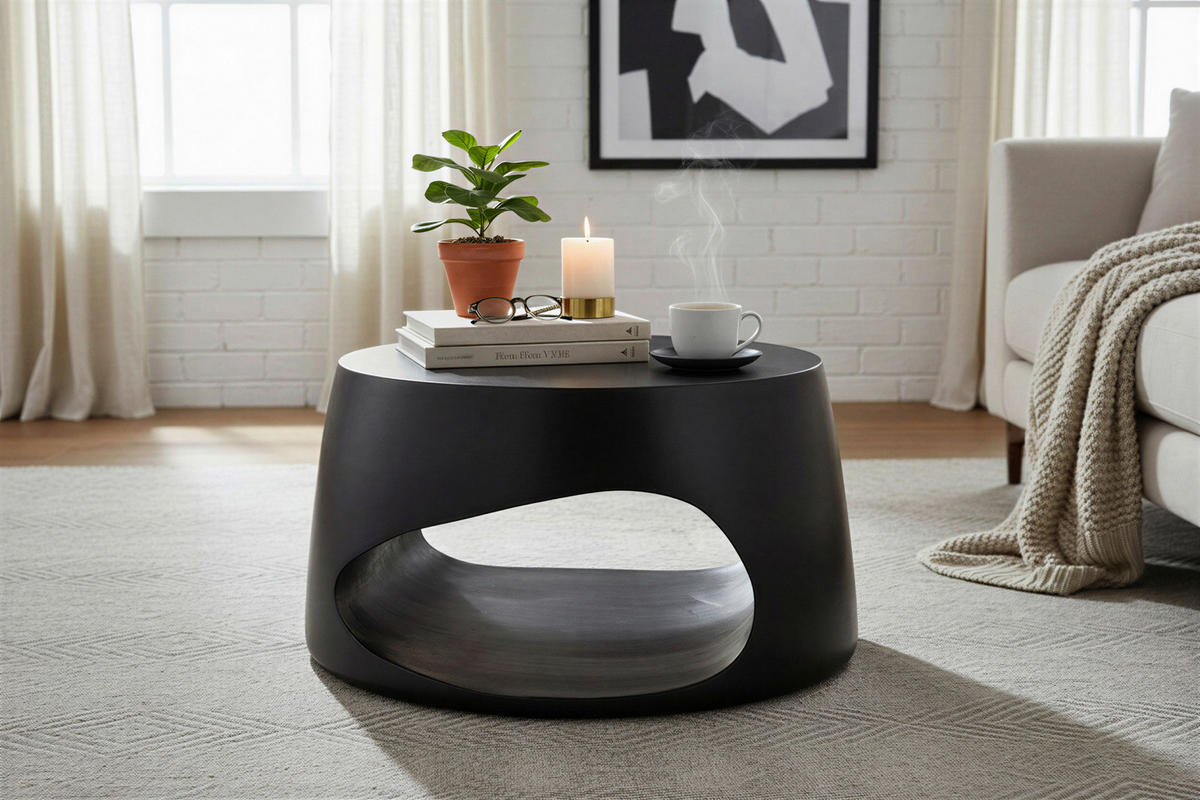 COUCHTISCH Mangoholz massiv 75/75/38 cm rund Schwarz  - Schwarz, Design, Holz (75/75/38cm) - MID.YOU