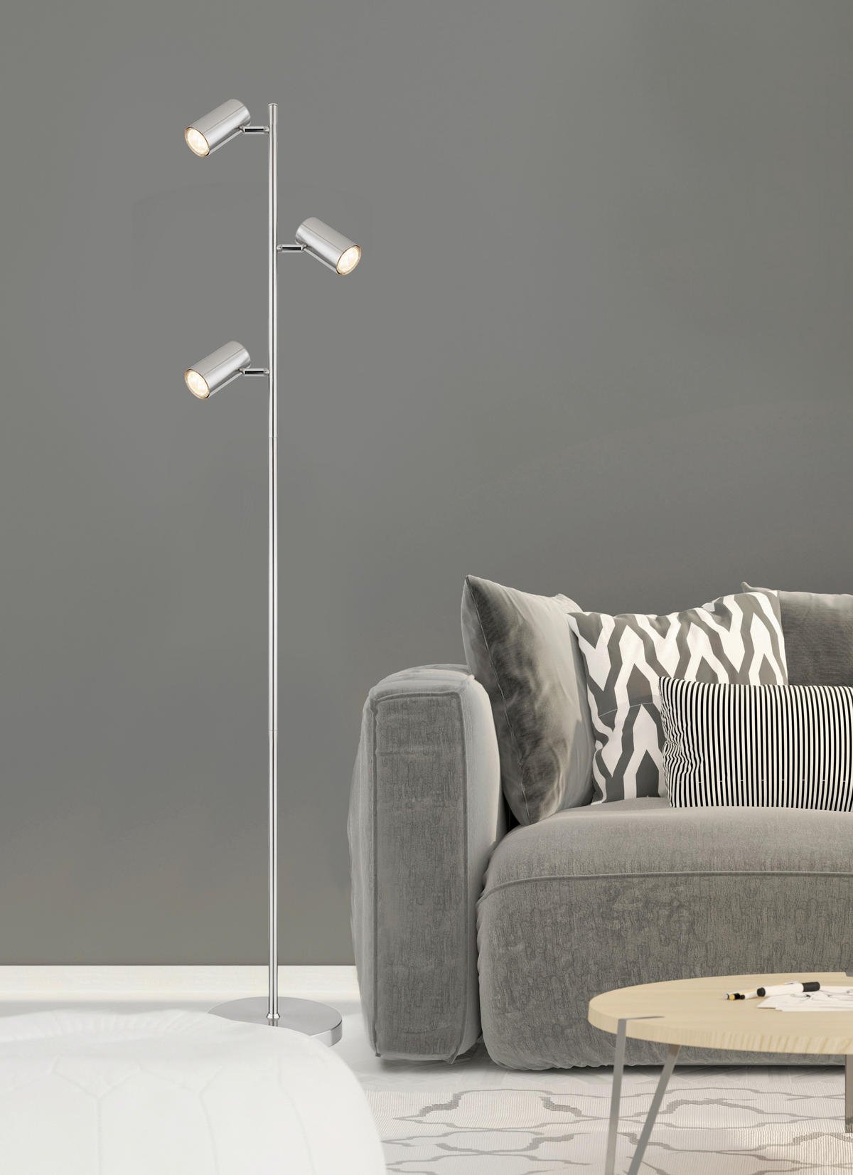 STOJACÍ LAMPA, 25/23/154 cm - barvy niklu, Design, kov (25/23/154cm) - Globo