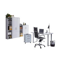 BÜRO erweiterbar, abschließbar Grau, Weiß Hochglanz - Weiß Hochglanz/Grau, MODERN, Holzwerkstoff/Metall - MID.YOU