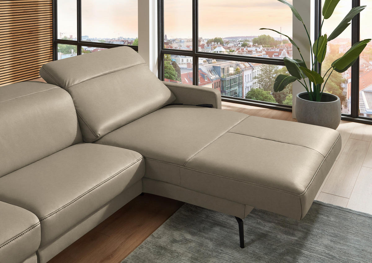 ECKSOFA  Echtleder Kaschmir  - Kaschmir/Schwarz, Design, Leder/Metall (323/179cm) - Dieter Knoll