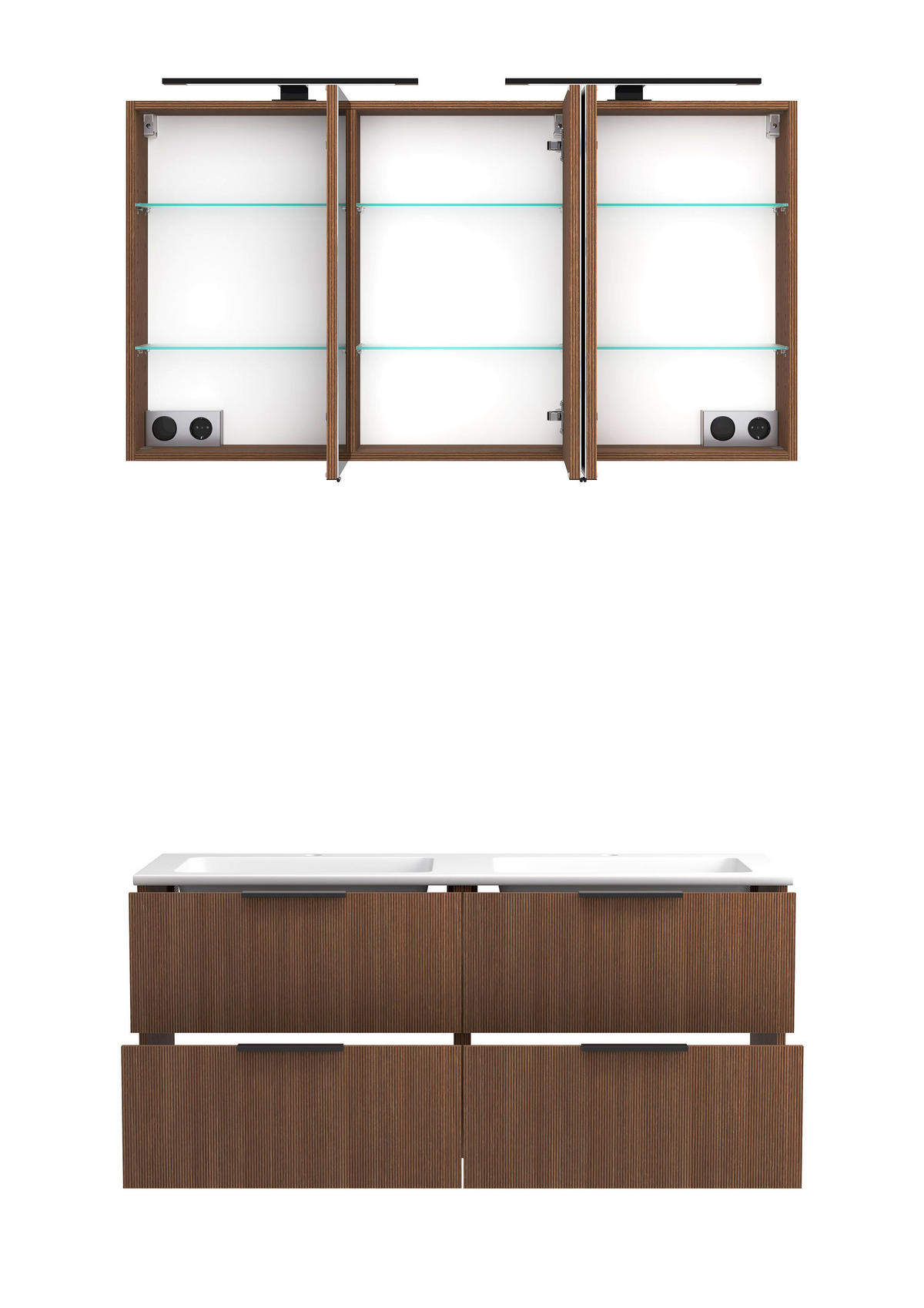 BADEZIMMER 2-teilig  in 120 cm  - Dunkelbraun/Schwarz, Natur, Glas/Holzwerkstoff (120cm) - Held