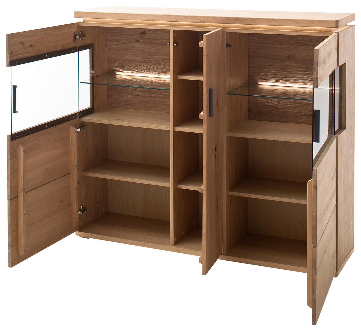 HIGHBOARD ohne Beleuchtung, Barcelona  in 150/128/37 cm  - Eichefarben/Grau, Design, Glas/Holz (150/128/37cm) - Livetastic