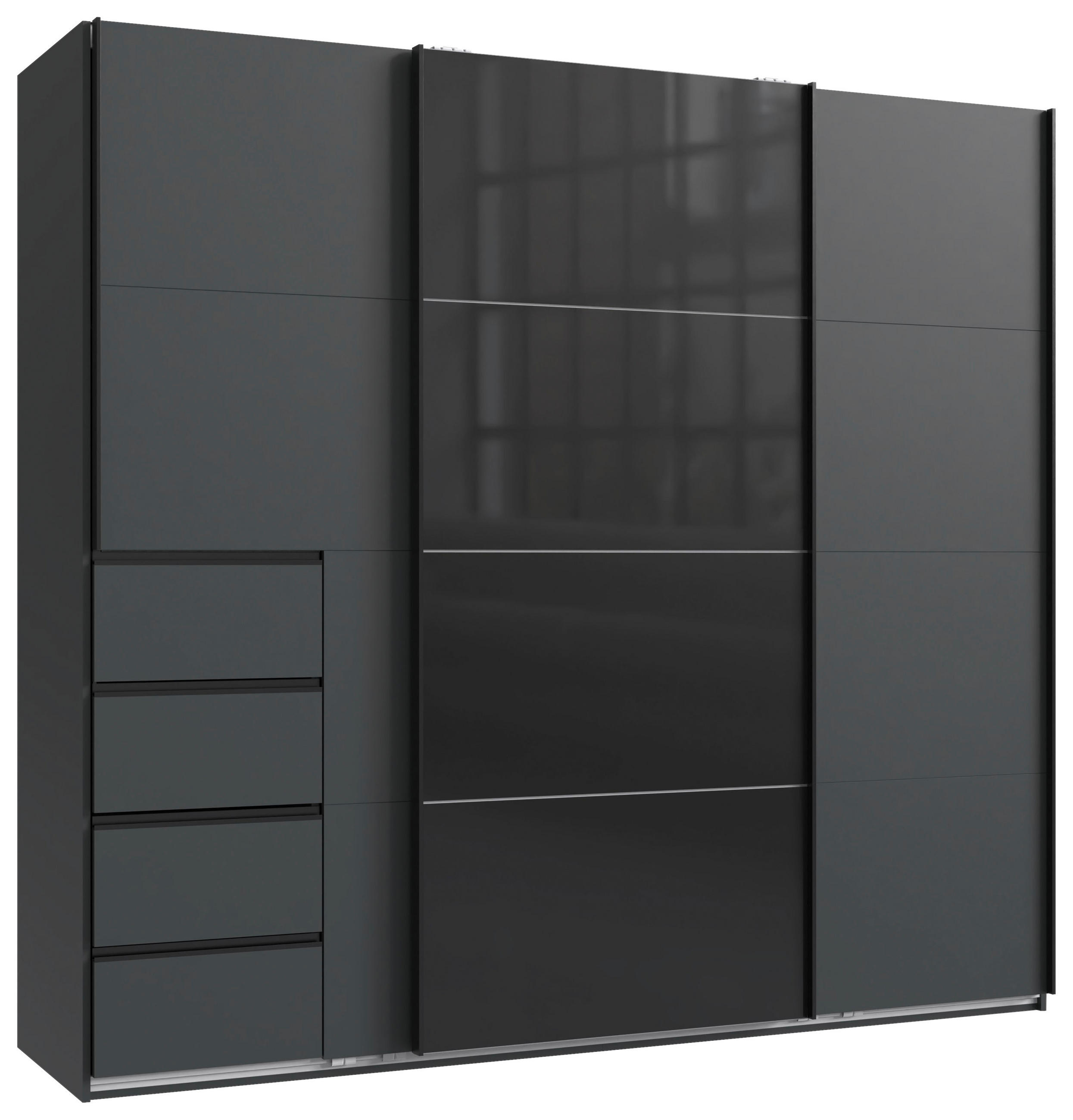 SCHWEBETÜRENSCHRANK 225/208/64 cm 3-türig Graphitfarben  - Graphitfarben, KONVENTIONELL, Glas/Holzwerkstoff (225/208/64cm) - Boxxx