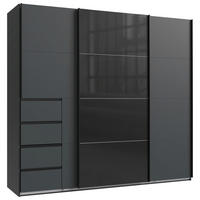 SCHWEBETÜRENSCHRANK 225/208/64 cm 3-türig Graphitfarben  - Graphitfarben, KONVENTIONELL, Glas/Holzwerkstoff (225/208/64cm) - Boxxx