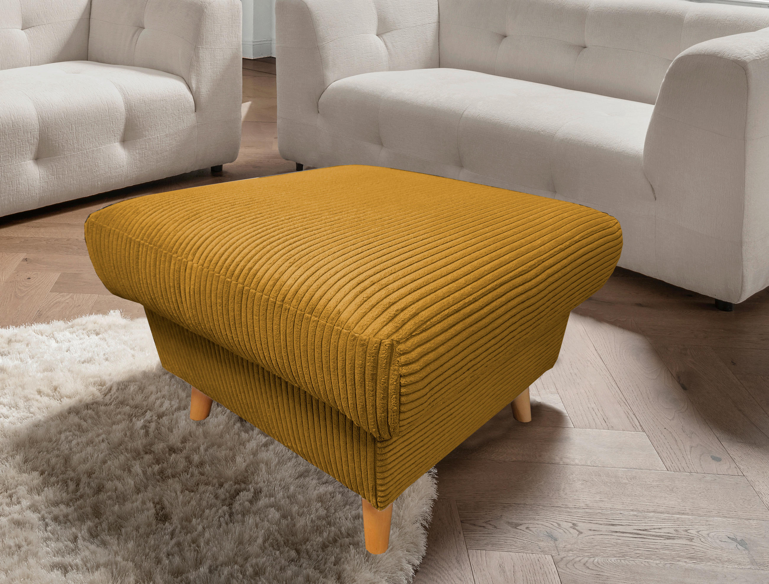 HOCKER Textil Goldfarben  - Goldfarben/Naturfarben, Design, Holz/Textil (61/43/61cm) - P & B