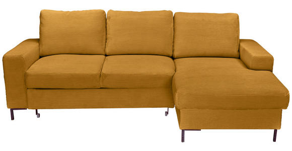 ECKSOFA Currygelb Cord Rückenkissen, Bettkasten, Schlaffunktion, Rücken echt, Liegefläche im Originalstoff  - Currygelb/Schwarz, KONVENTIONELL, Textil/Metall (240/150cm) - Carryhome