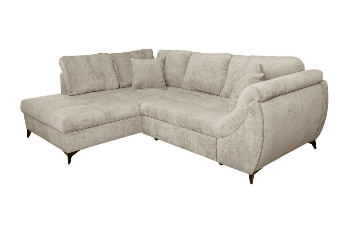ECKSOFA LIVANO Beige Chenille Liegefläche im Originalstoff  - Beige/Schwarz, Design, Textil/Metall (190/250cm) - P & B