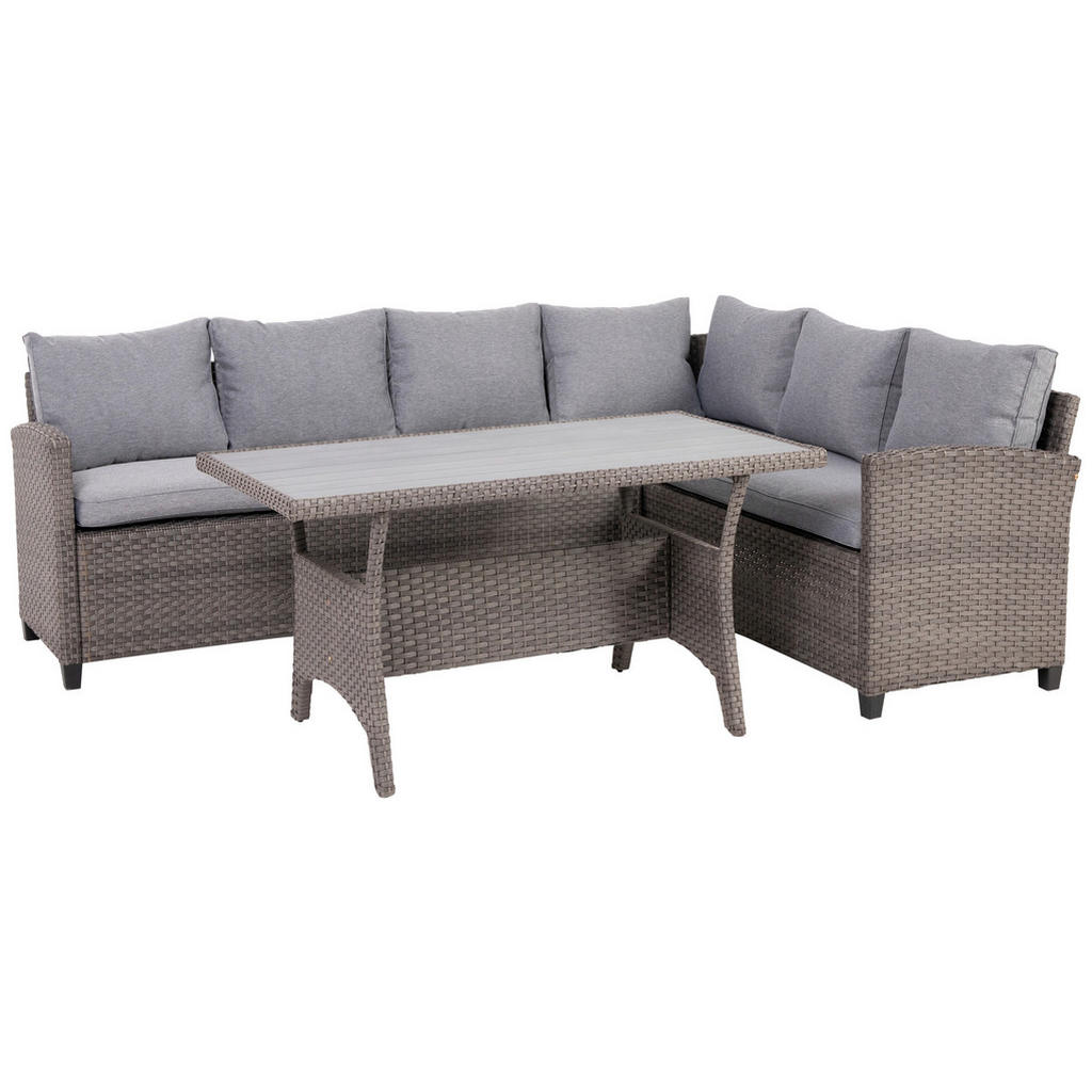 Thumbnail - Ambia Garden Loungegarnitur, Grau, Metall, Kunststoff, Textil, 3-teilig, 220x175 cm, Loungemöbel, Loungemöbel-Sets
