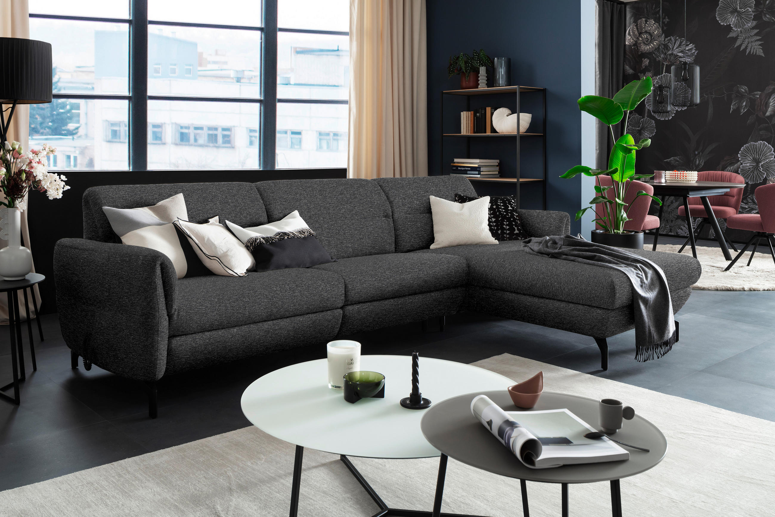 ECKSOFA Anthrazit Chenille  - Anthrazit/Schwarz, Design, Textil/Metall (299/187cm) - Schöner Wohnen