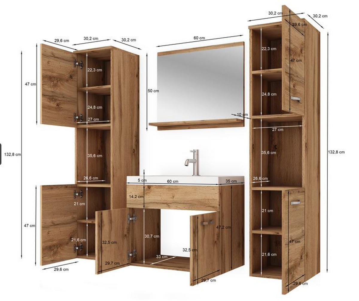 KÚPEĽŇA dub wotan, biela s vysokým leskom  - biela/biela s vysokým leskom, Lifestyle, kov/kompozitné drevo (120cm) - P & B