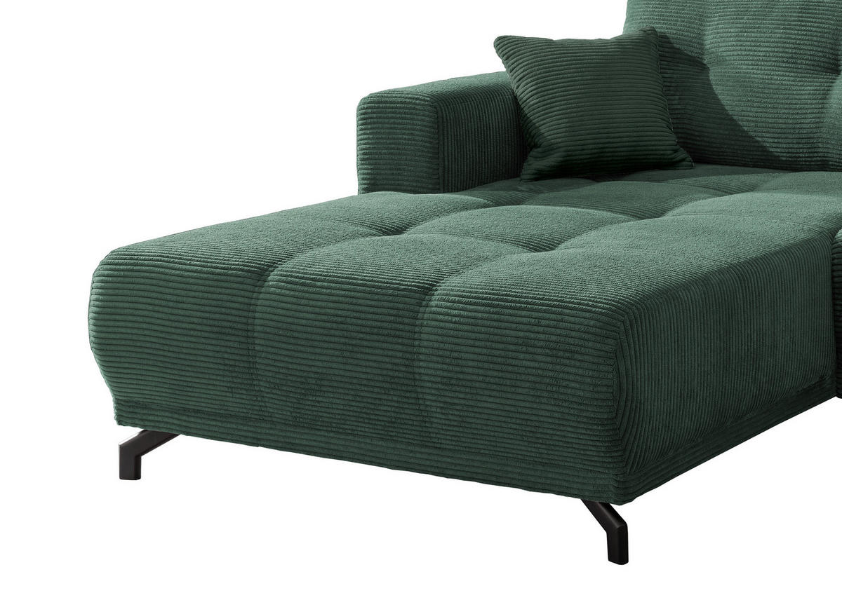 ECKSOFA in Cord Dunkelgrün  - Dunkelgrün/Schwarz, Modern, Holz/Textil (177/246cm) - MID.YOU
