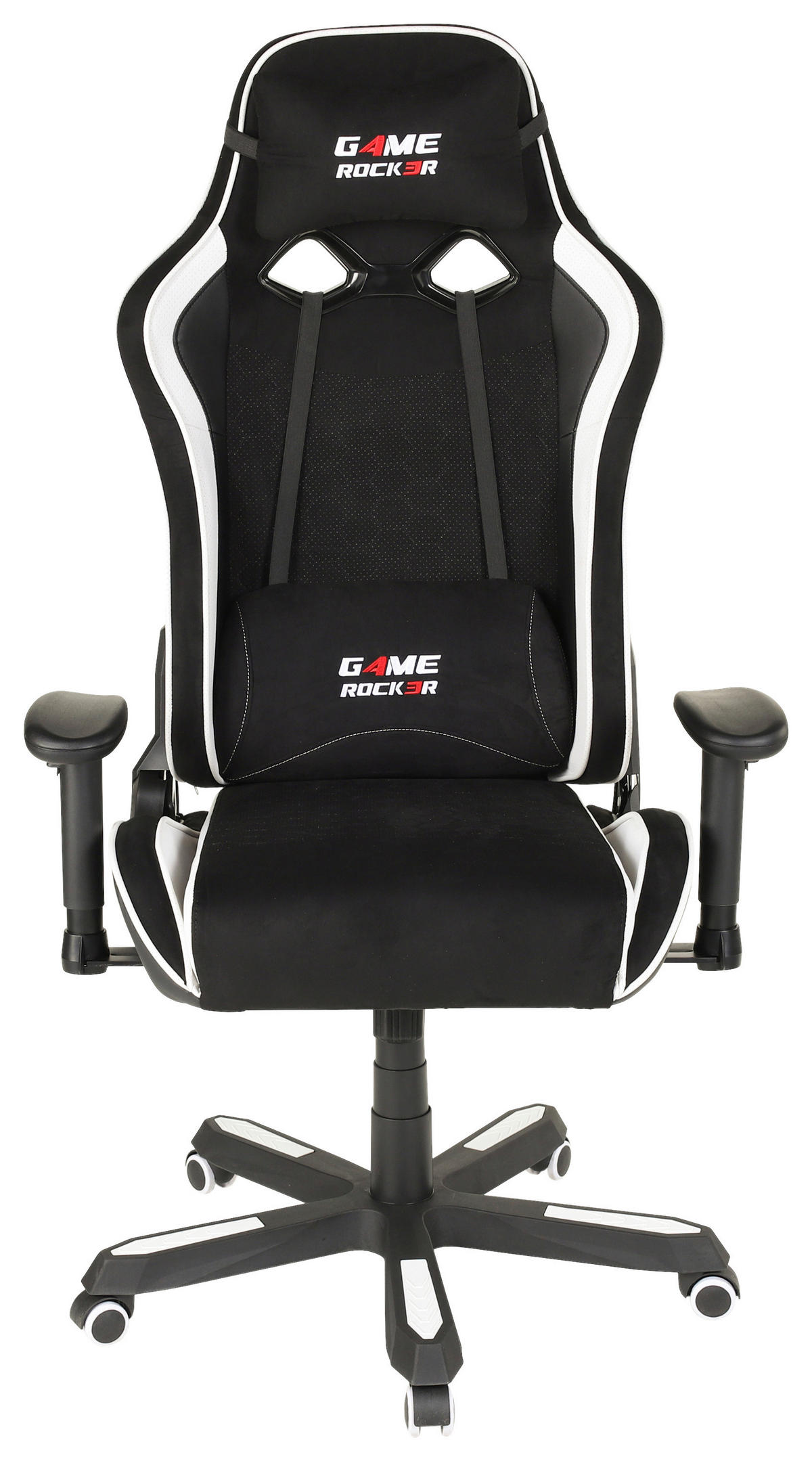 GAMER SZÉK  bőrhatású textil, mikroszál fekete, fehér  - fekete/fehér, Design, műanyag/textil (72/128-138/72cm) - Xora