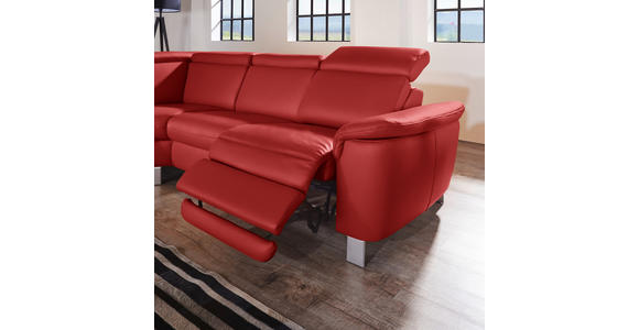 ECKSOFA in Echtleder Rot  - Rot/Alufarben, Design, Leder/Metall (242/271cm) - Cantus