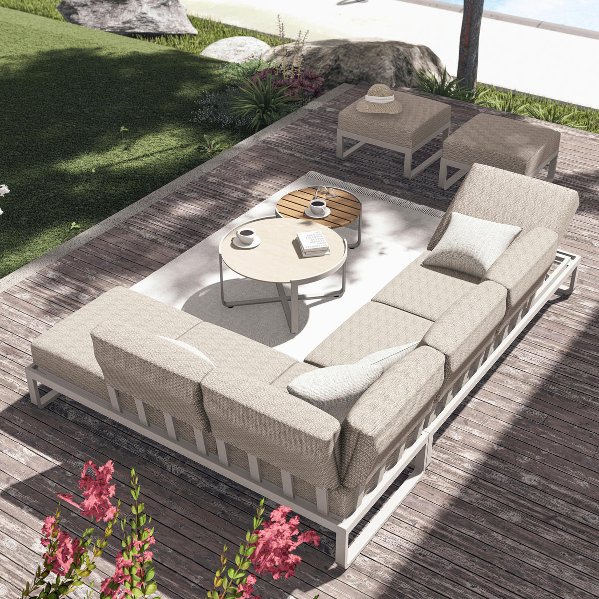 LOUNGESOFA 207/82/70 cm Aluminium  - Sandfarben/Mokka, Design, Textil/Metall (207/82/70cm) - Zebra 