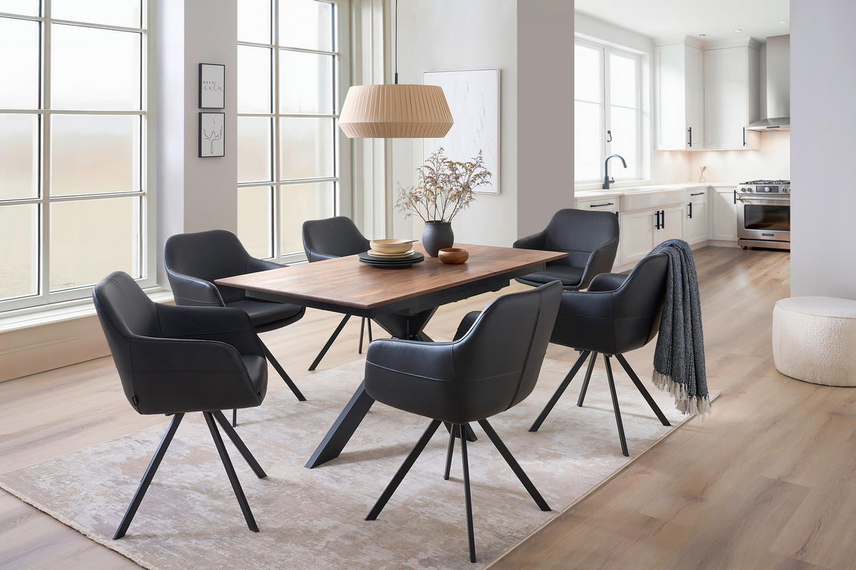 ESSTISCH in Holz, Metall 180-265/100/75 cm  - Nussbaumfarben/Schwarz, Natur, Holz/Metall (180-265/100/75cm) - Linea Natura