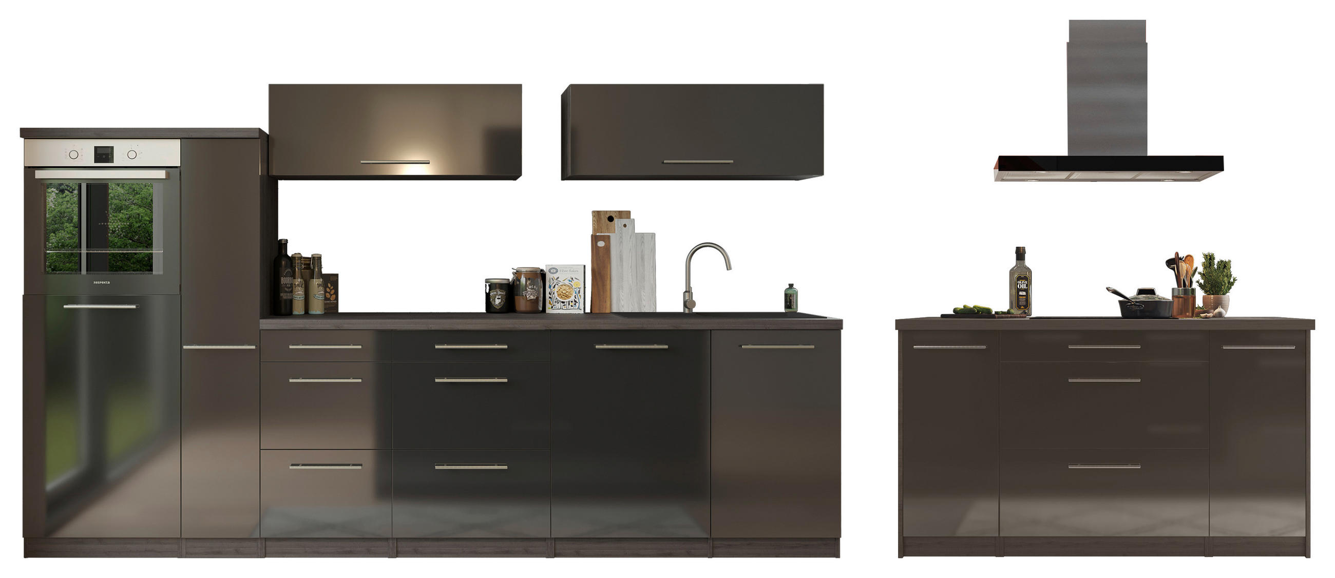 MODULKÖK   i ekfärgad  - grå/svart, Basics, metall/trämaterial (310/160cm) - Respekta