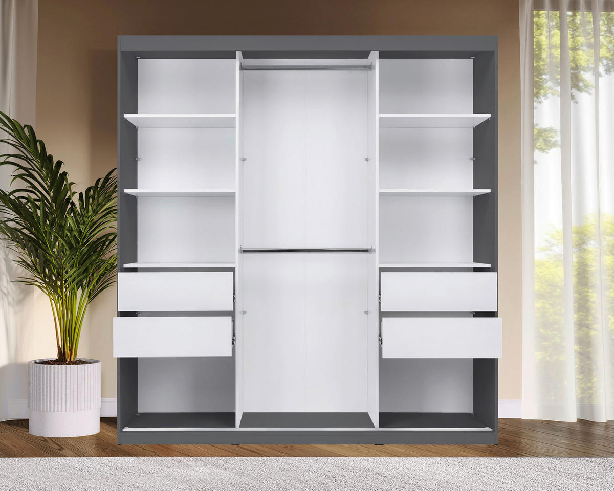 SCHIEBETÜRENSCHRANK 200/215/59,5 cm 3-türig  - Schwarz/Graphitfarben, MODERN, Holzwerkstoff/Metall (200/215/59,5cm) - MID.YOU