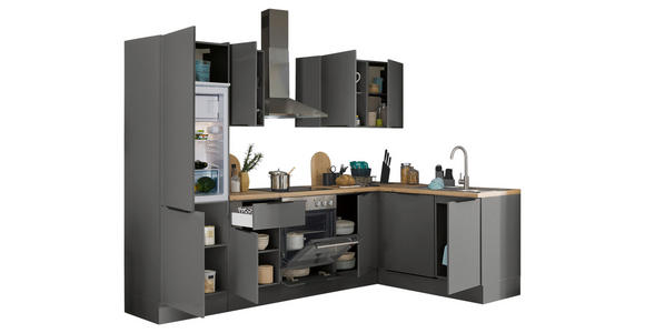 ECKKÜCHE 280/175 cm  in Graphitfarben  - Schwarz/Graphitfarben, Basics, Holzwerkstoff/Metall (280/175cm) - Xora