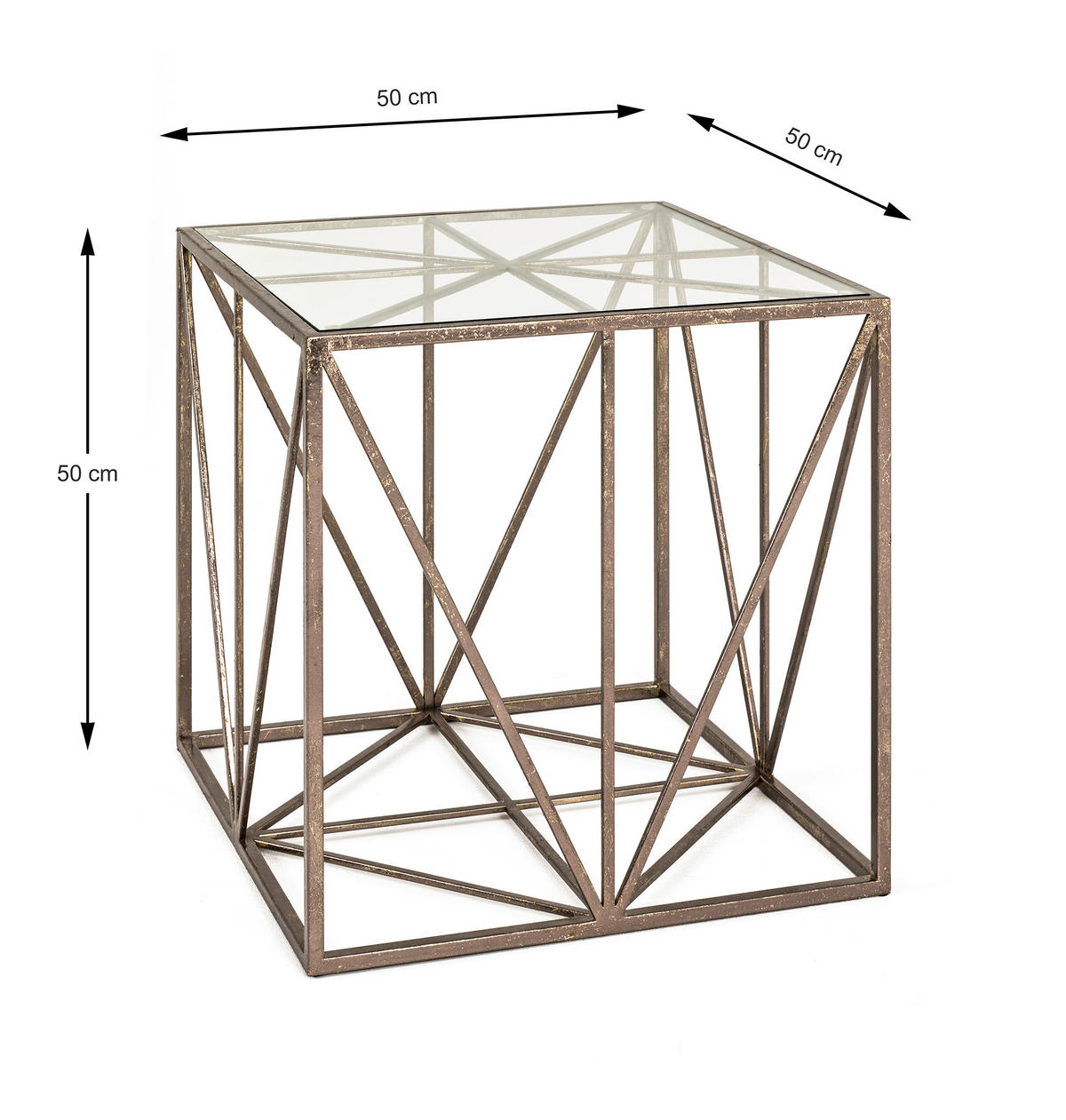 BEISTELLTISCH 50/50/50 cm Bronzefarben quadratisch  - Bronzefarben, Design, Glas/Metall (50/50/50cm)