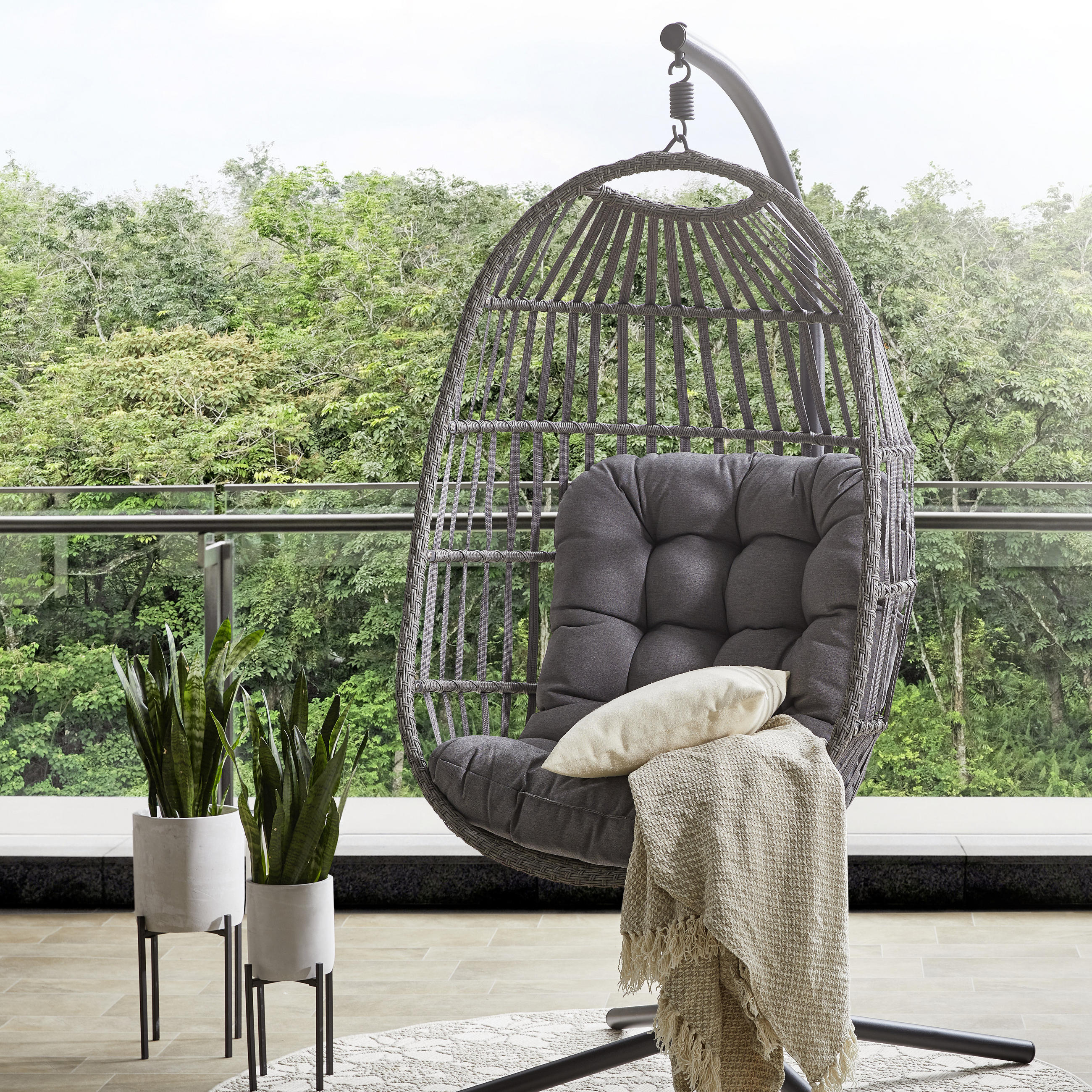 FOTELJA VISEĆA  metal   - siva/crna, Moderno, metal/tekstil (97/187/100cm) - Ambia Garden
