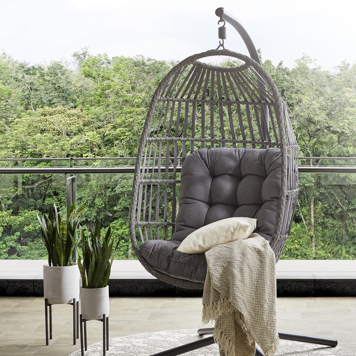 FOTELJA VISEĆA  metal   - siva/crna, Moderno, metal/tekstil (97/187/100cm) - Ambia Garden