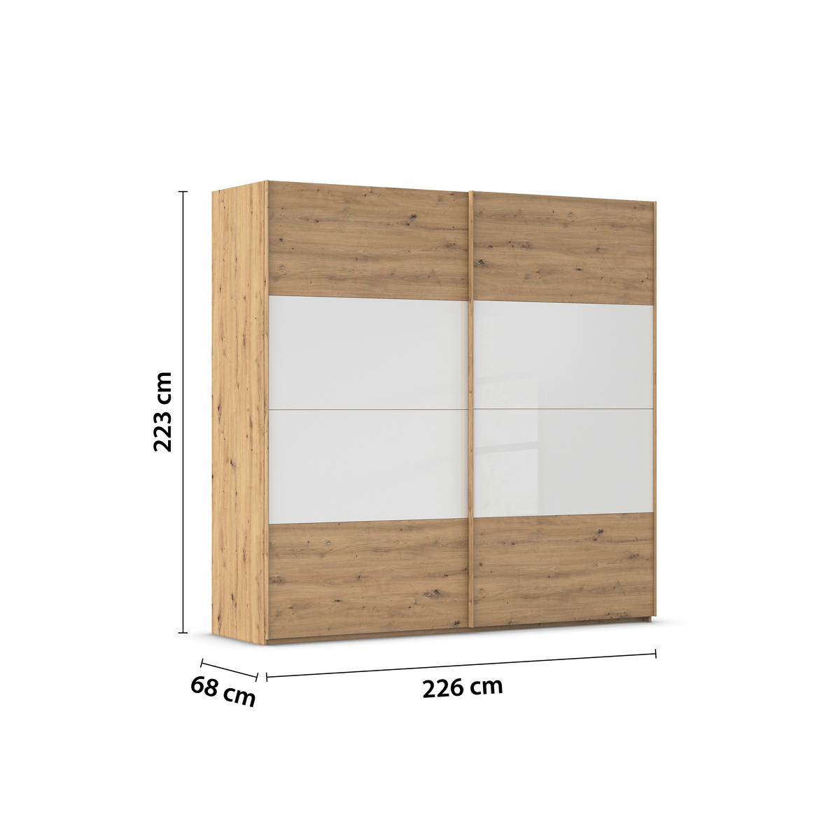 SCHWEBETÜRENSCHRANK - Eichefarben/Weiß, Design, Glas/Holzwerkstoff (226/223/68cm) - Xora