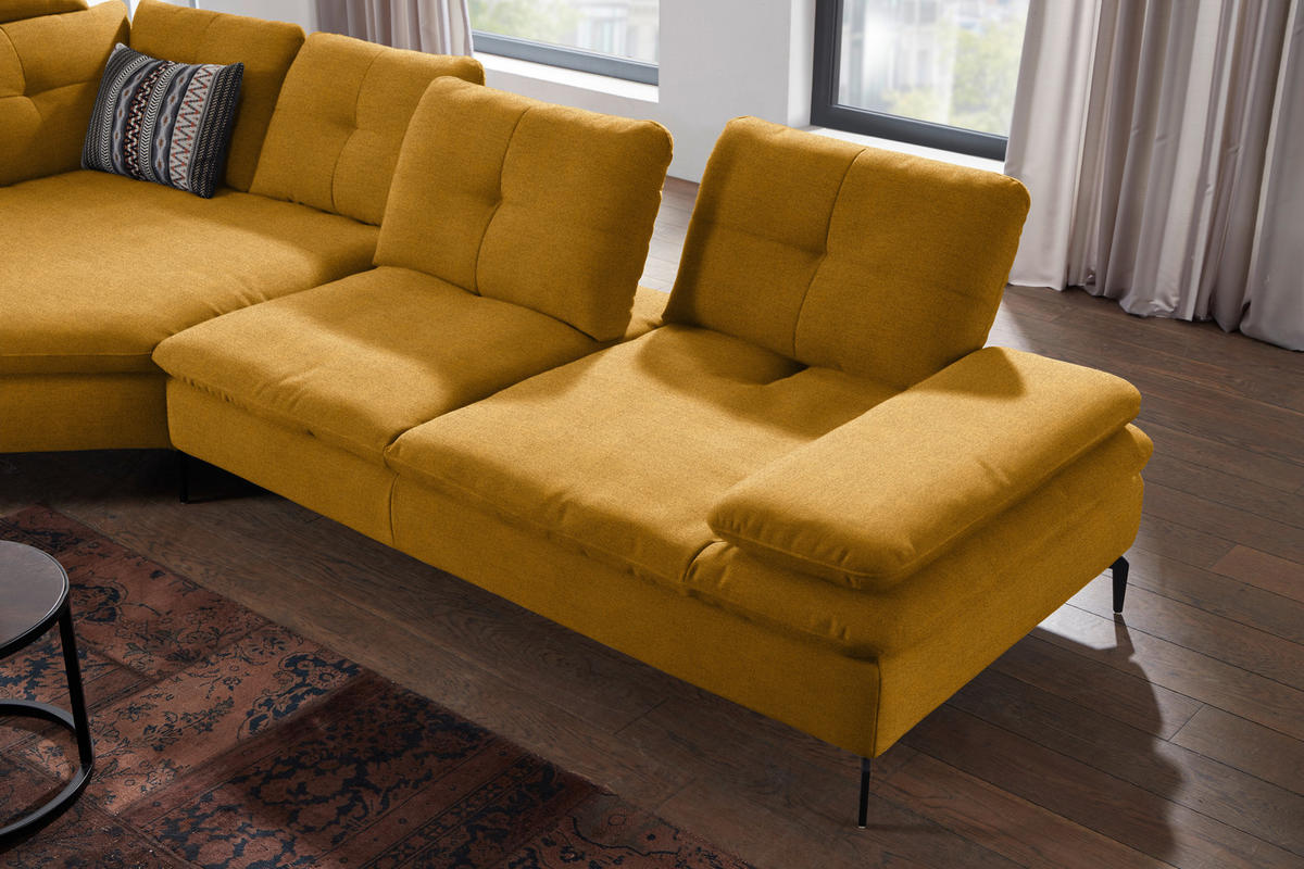 ECKSOFA in Flachgewebe Currygelb  157/344 cm  - Currygelb/Schwarz, Design, Textil/Metall (157/344cm) - Chilliano