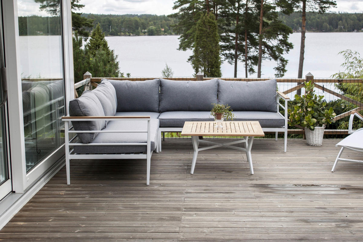 LOUNGEGARNITUR 233/233 cm Teakholz Aluminium  - Weiß, KONVENTIONELL, Holz/Metall (233/233cm) - Gardenson