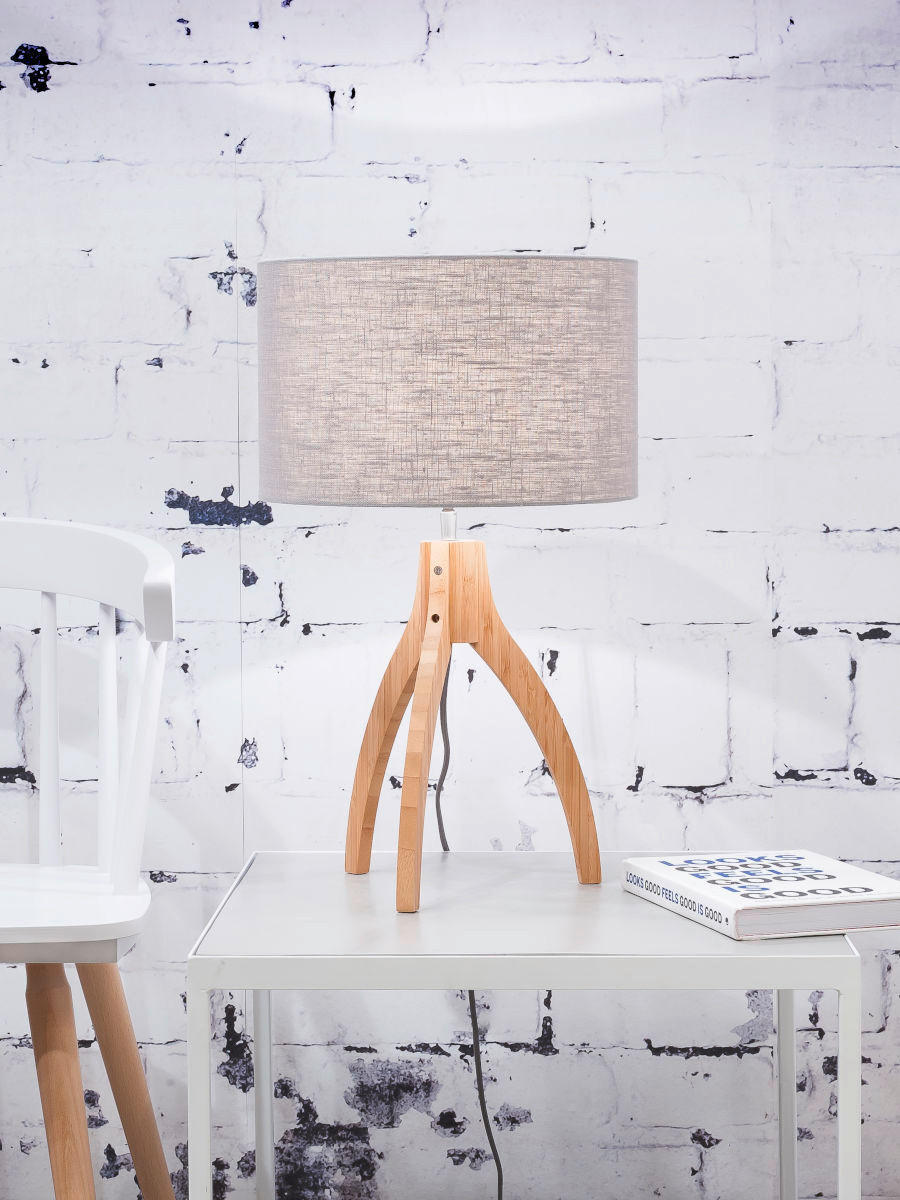 TISCHLEUCHTE - Hellgrau/Naturfarben, Trend, Holz/Textil (36/54cm) - Good & Mojo