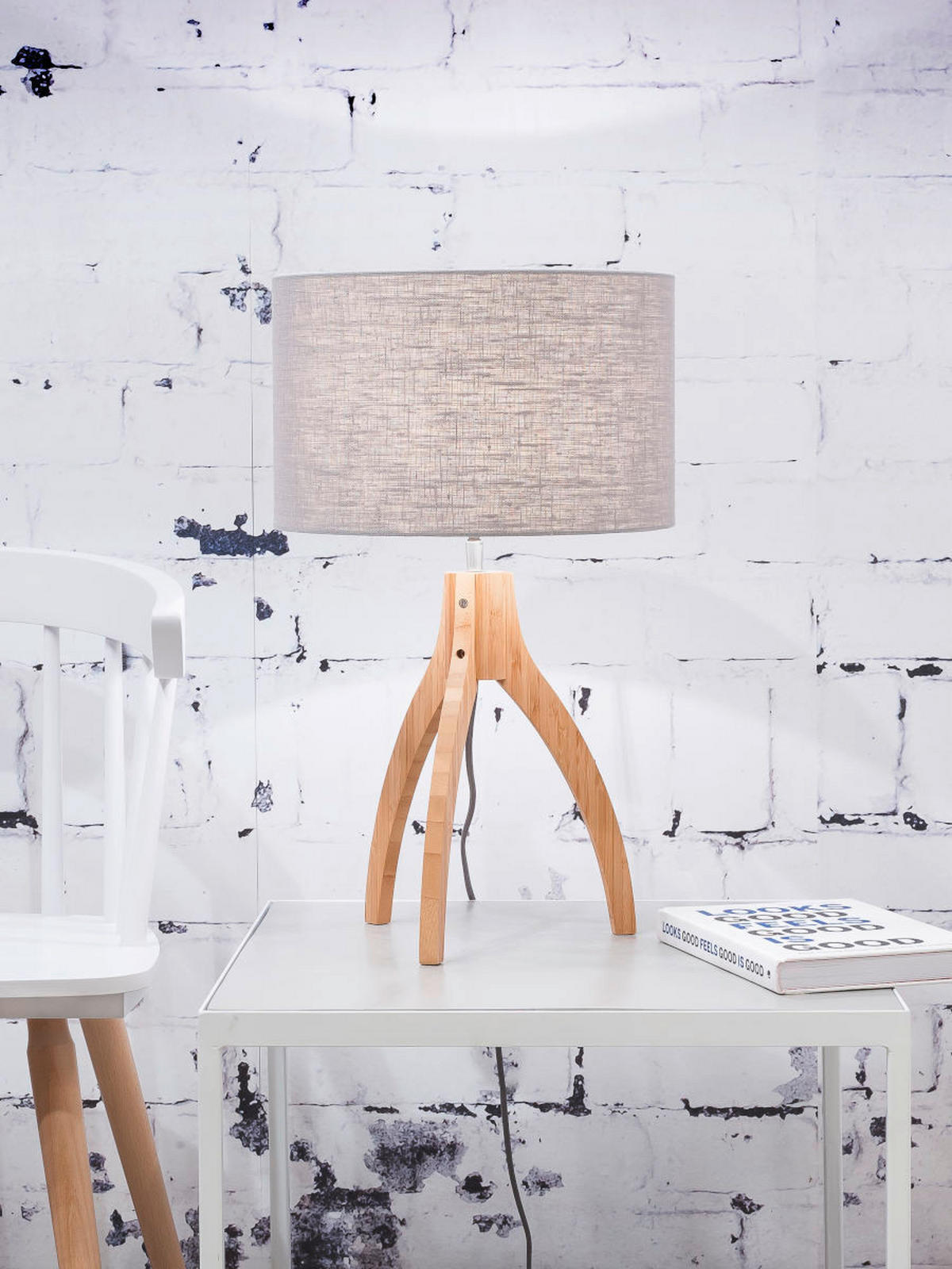 STOLNÍ LAMPA, nástěnný stmívač, 36/54 cm  - světle šedá/přírodní barvy, Trend, dřevo/textil (36/54cm) - Good & Mojo